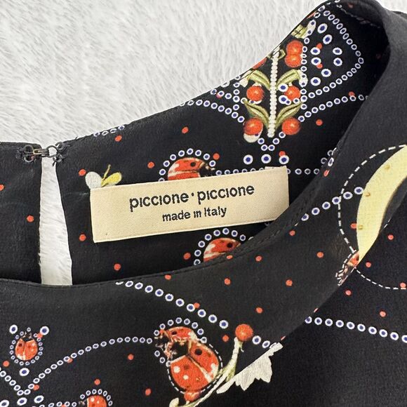 Piccione Piccione Black Floral Short Sleeve 100% Silk Blouse Top Sz 8/44 Italy - Picture 5 of 11